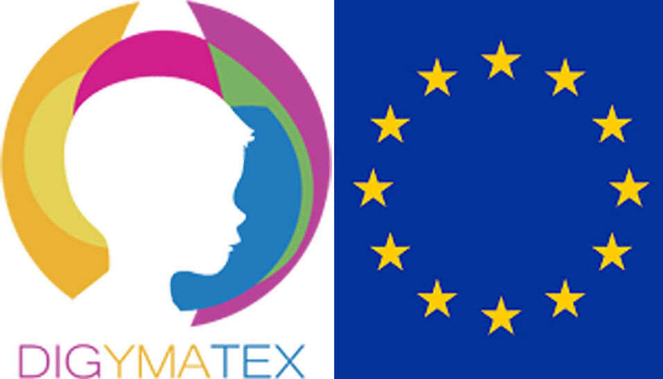 Collage aus dem DIGYMATEX-Logo und der EU-Fahne